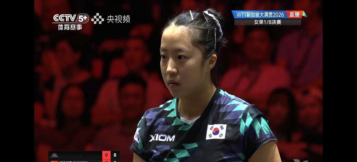 乒乓球比赛打出21-19，差点以为在看羽毛球。新加坡大满贯，王曼昱对阵韩国一