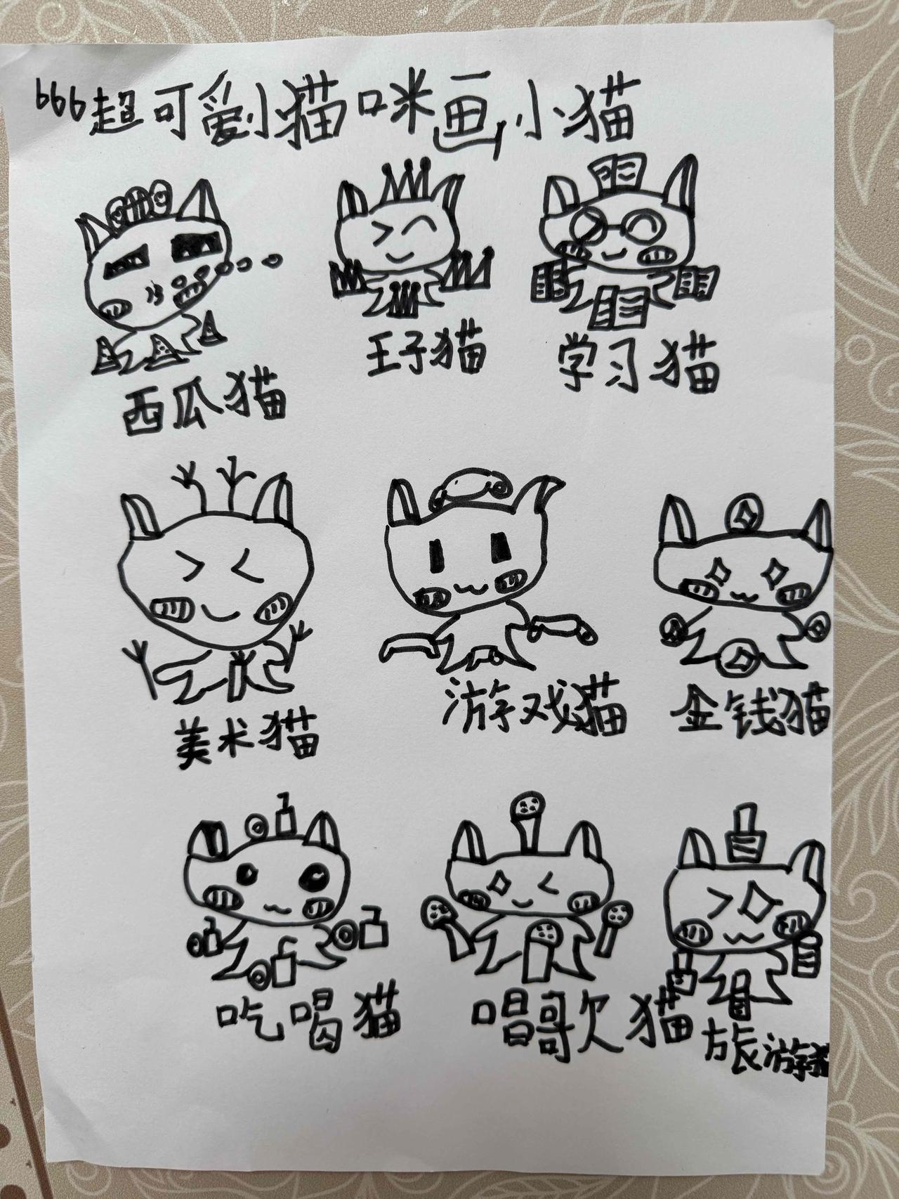 我刷个牙的时间6岁女儿在没有参照的情况自己想象了9个猫的形象手搞了下来。嗅觉告