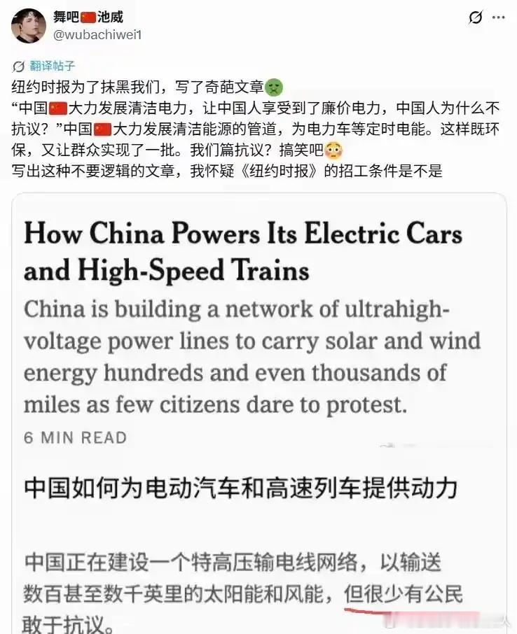 “中国人享受到了廉价电力，但他们为什么不抗议”​​​