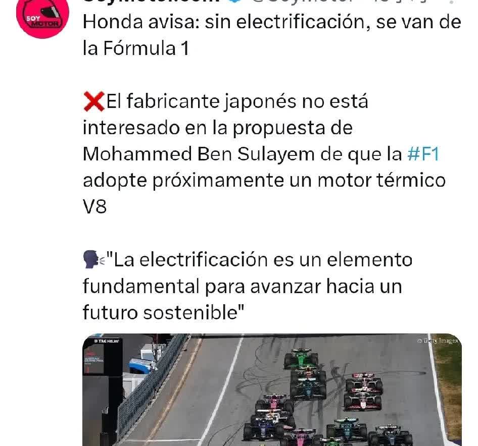 本田：若F1不坚持电气化，本田就退出F1本田对国际汽联主席本-苏拉耶姆提出的