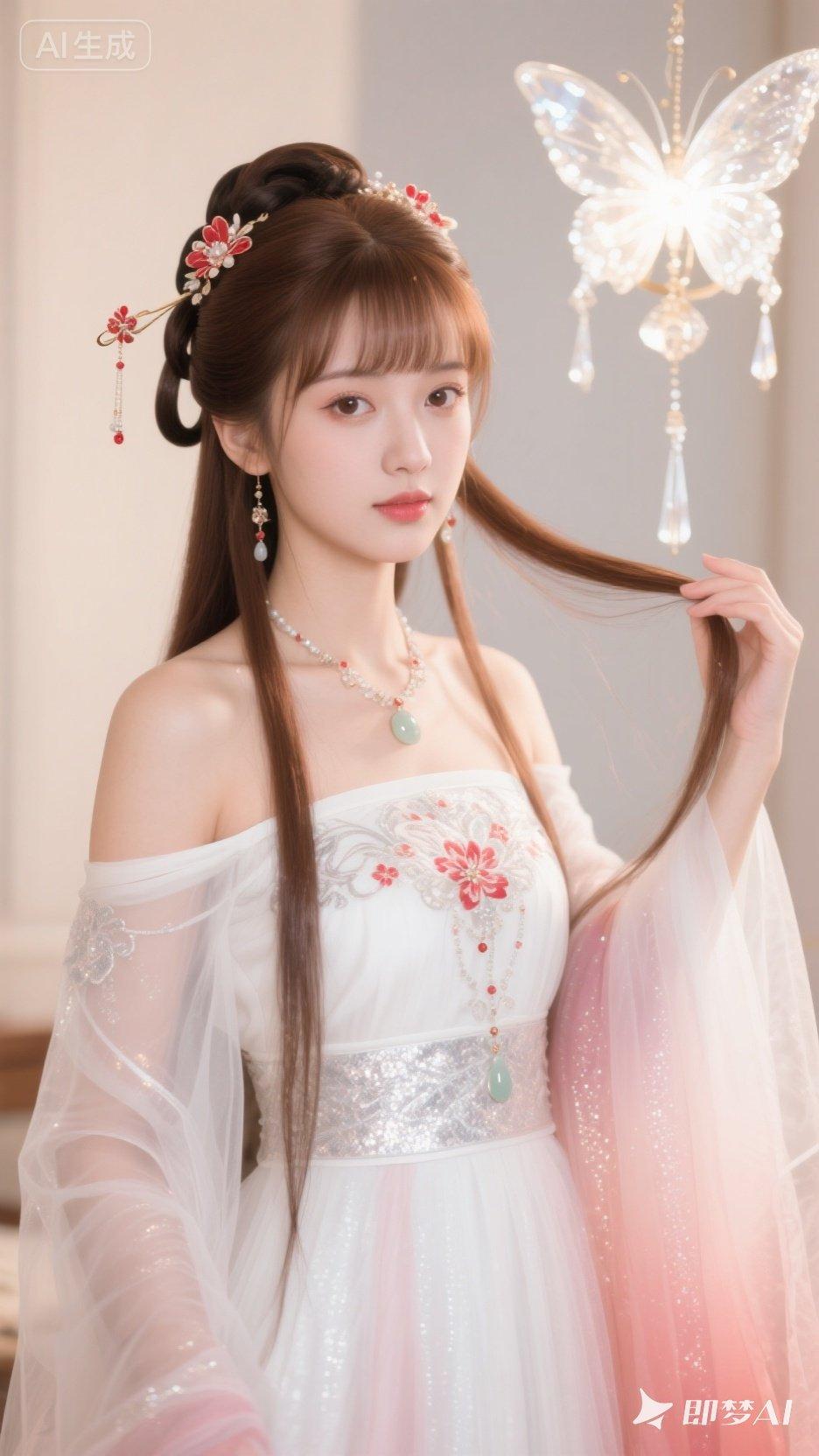 梦幻仙女风，轻盈飘逸的裙摆，精致的妆容，宛如童话中的公主。
