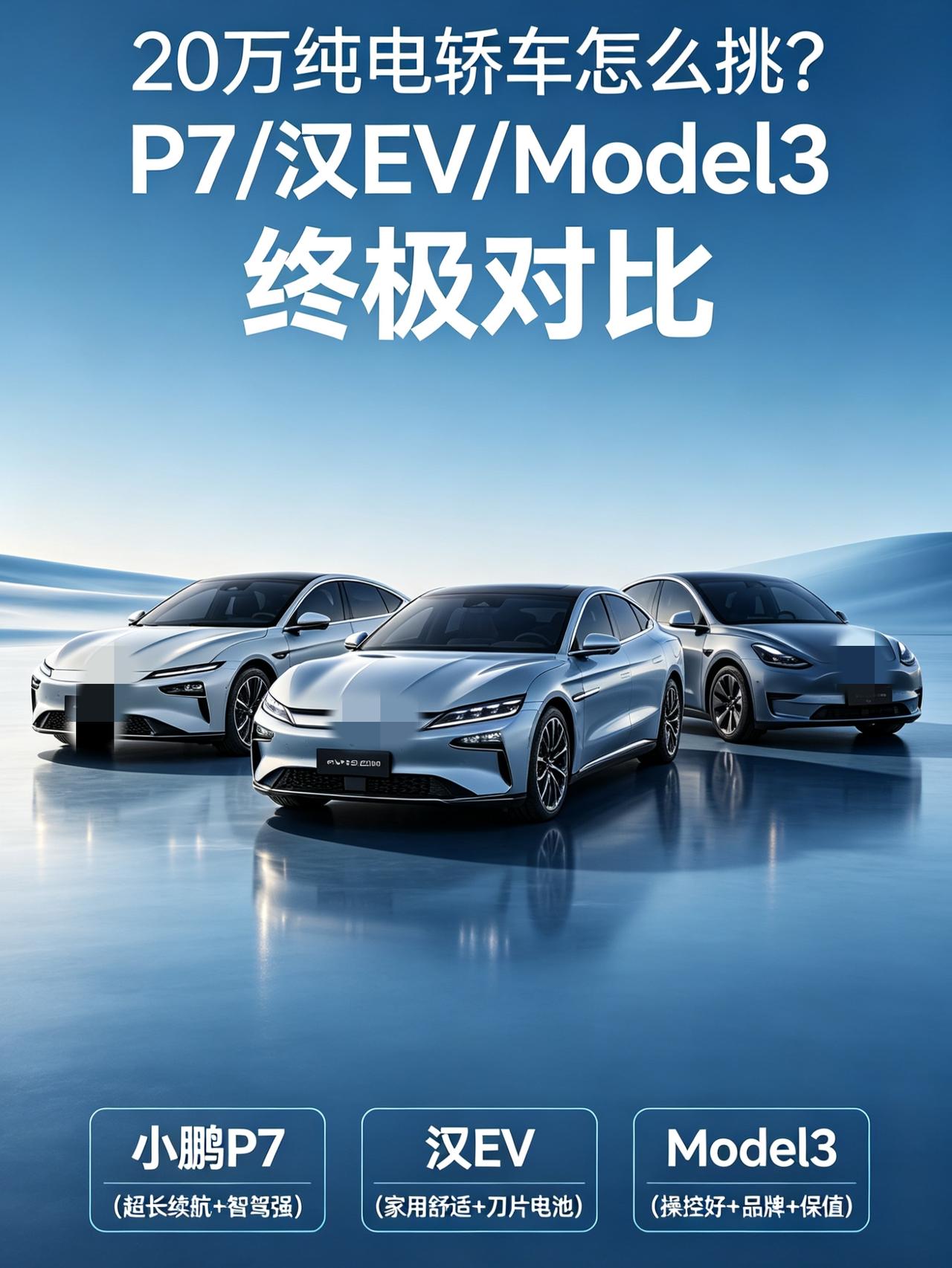 20万纯电轿车怎么选？P7/汉EV/Model3直接给答案预算20万想买纯电