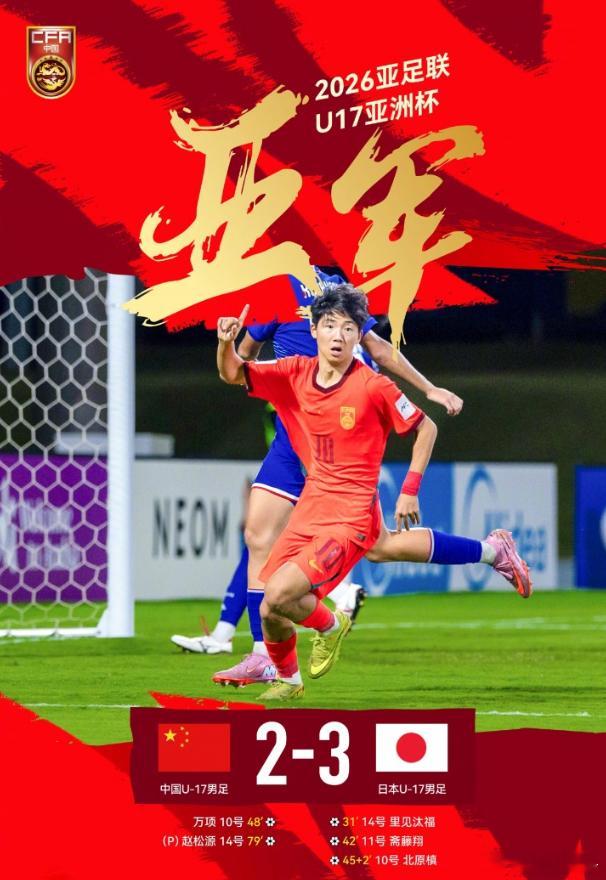 中国U17男足2比3日本U17U17战日本追到2-3！记者：按成年国家队剧本可能