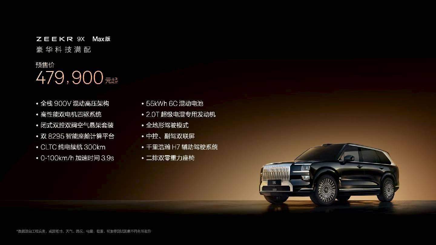 今天极氪9X预售只有Max版本预售价47.99w理论上还有高配吧！极氪9x​​