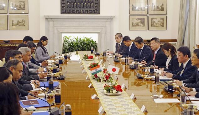 16日，日本、印度外交部长在新德里开会，茂木敏充和苏杰生确认了“对地区内胁迫性措