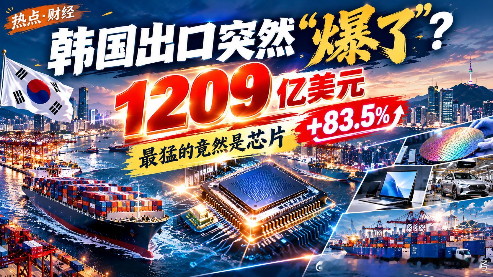 韩国9月出口突然“爆了”……而且最离谱的还不是第一名。9月韩国出口：💰1209亿美元同比：📈+8
