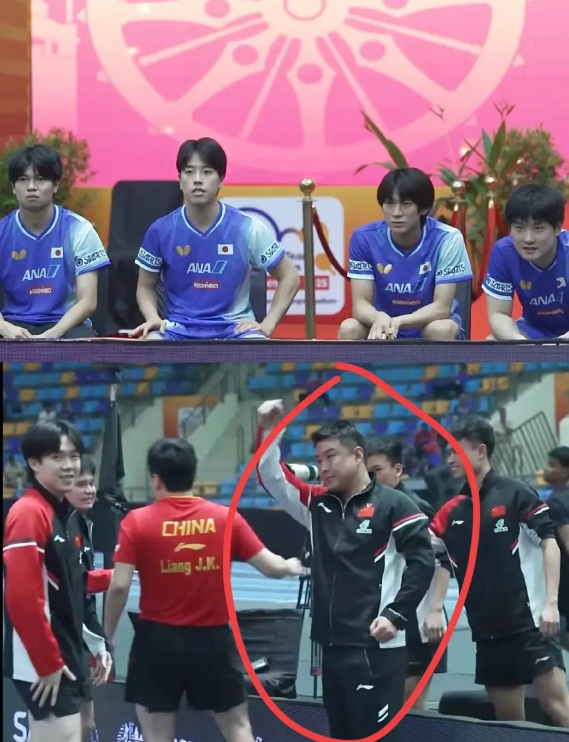 0-2落后那会儿，梁靖崑跟张本智和拼到第五局，最后那球没顶住，我急得直跺脚，手不