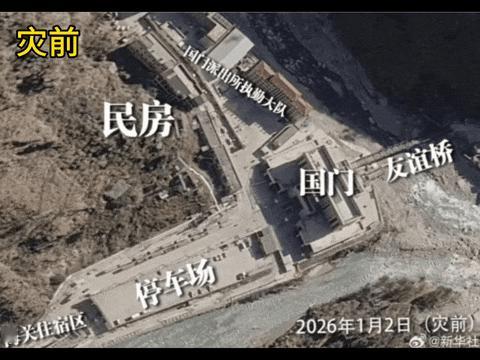 吉隆口岸大楼只剩钢筋骨架今昔对比，溃不成声。​​​
