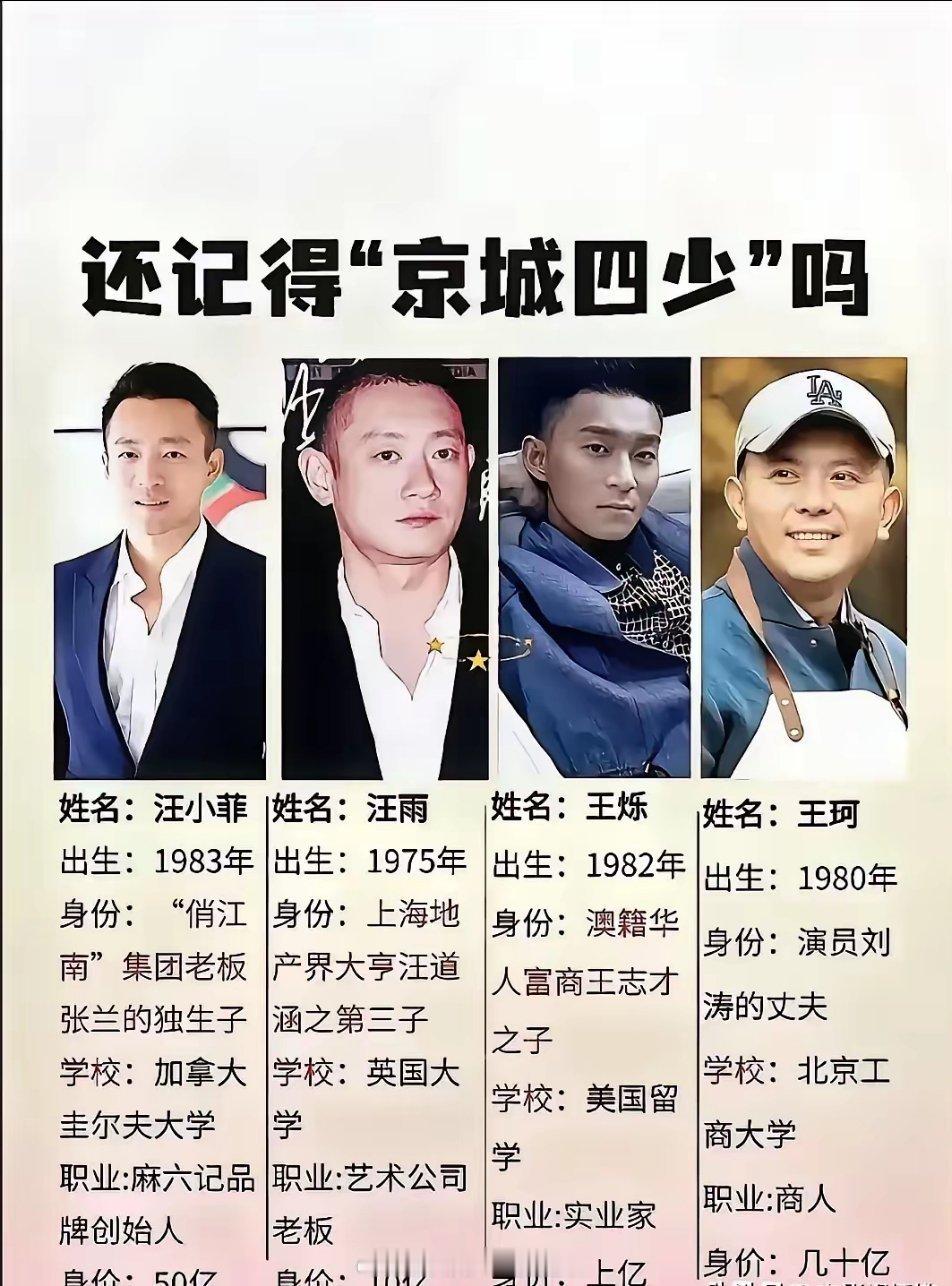 还记得京城四少吧？汪小菲排第一，京圈地位一目了然。​​​