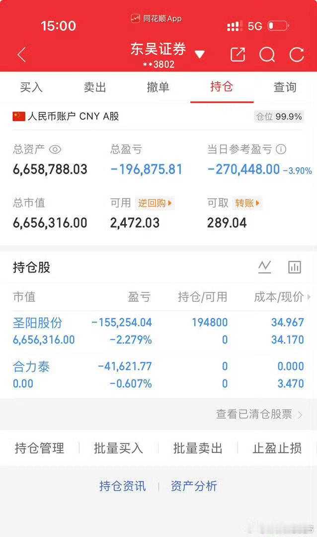 各位战友，由于今天开的新仓，目前血亏27.4万，在此向大家说声抱歉，让大家跟着亏