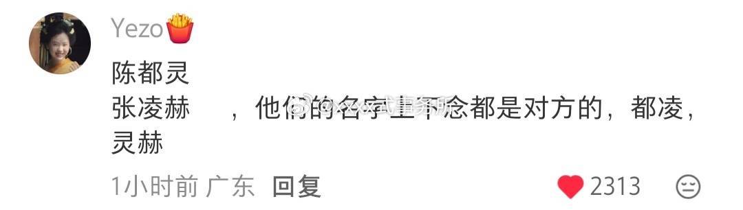 薯友高赞发现陈都灵张凌赫，名字上下念都是，灵赫，都凌笑得，说实话他俩二搭合作的呼