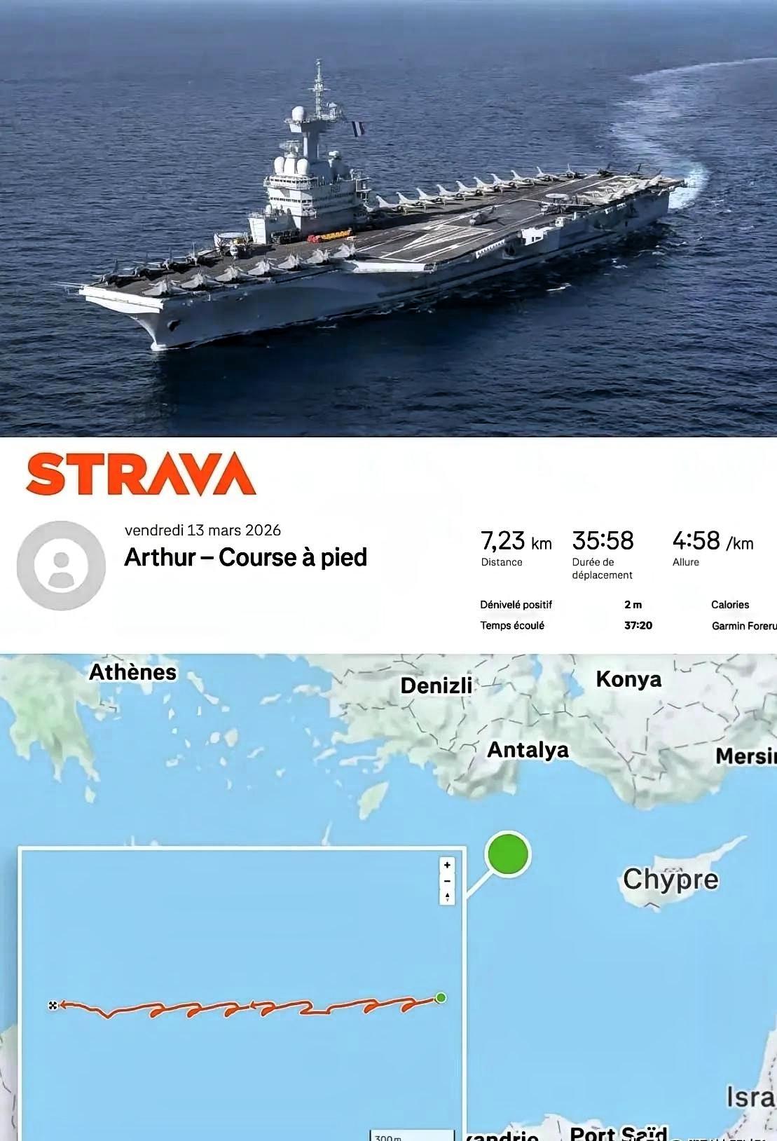 中东火药桶滋滋作响，法国航母自以为藏得天衣无缝，谁知竟被一块运动手表“当场出卖”