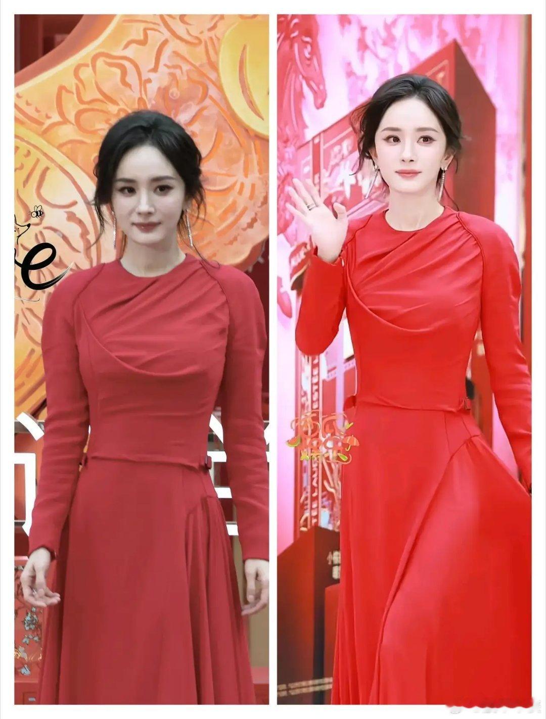 本以为杨幂的这一身中国红是美上天了的，结果一不小心刷到了生图，才知道原来她离开了