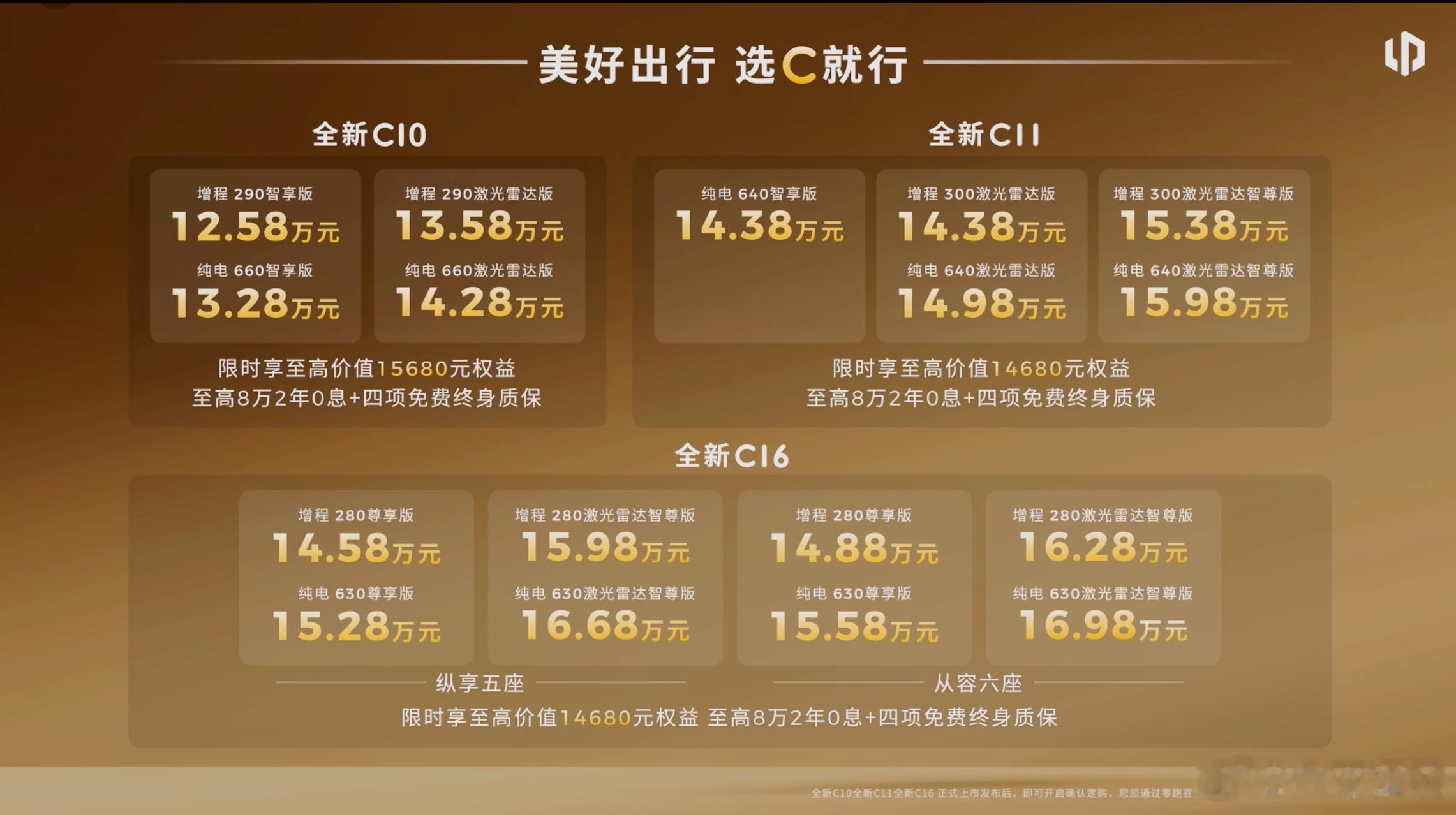 全新零跑C系列价格正式揭晓！最新指导价一览：零跑C10：12.58万-14.