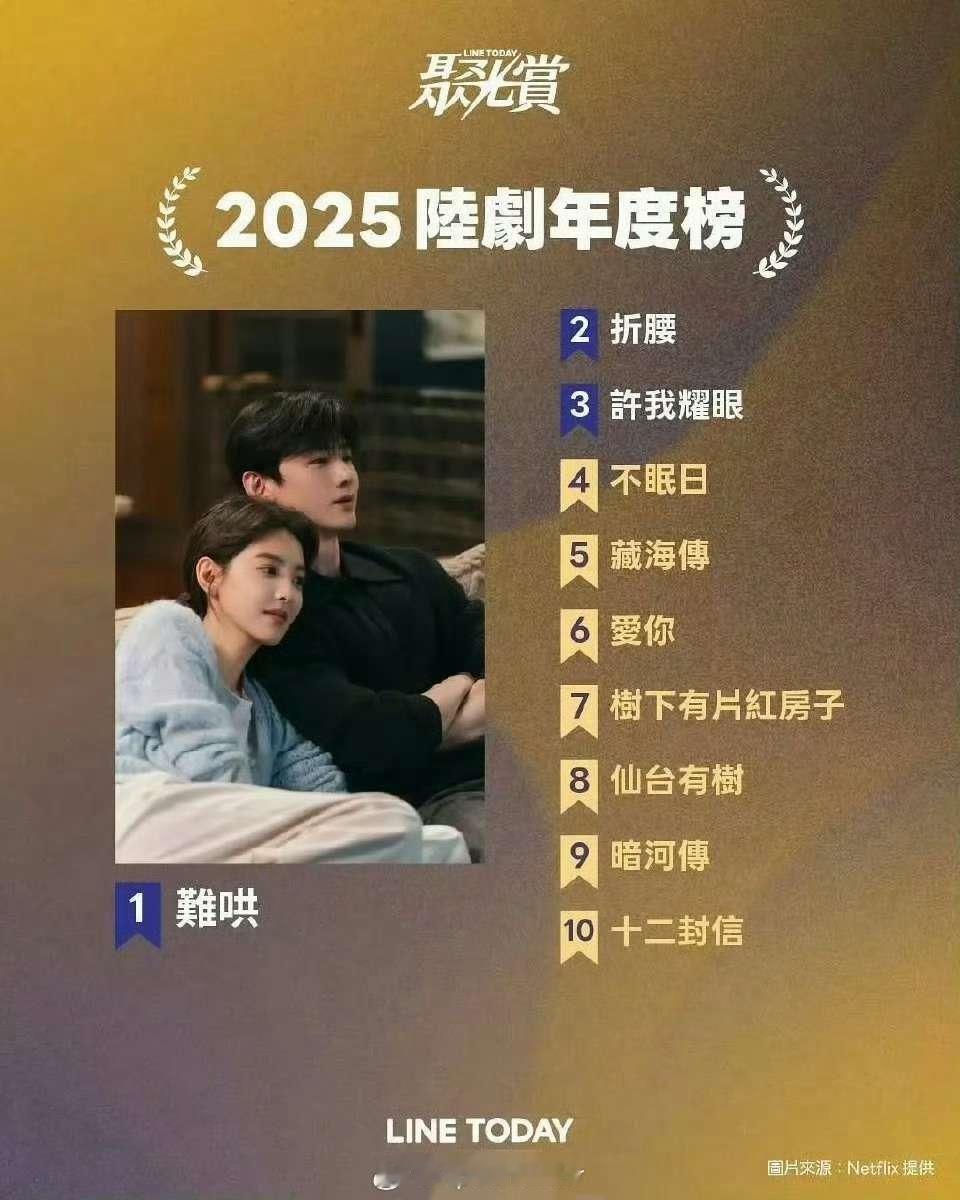 2025年东岸地区播出西岸剧集年度榜单1.《难哄》Netflix独播（白敬亭章