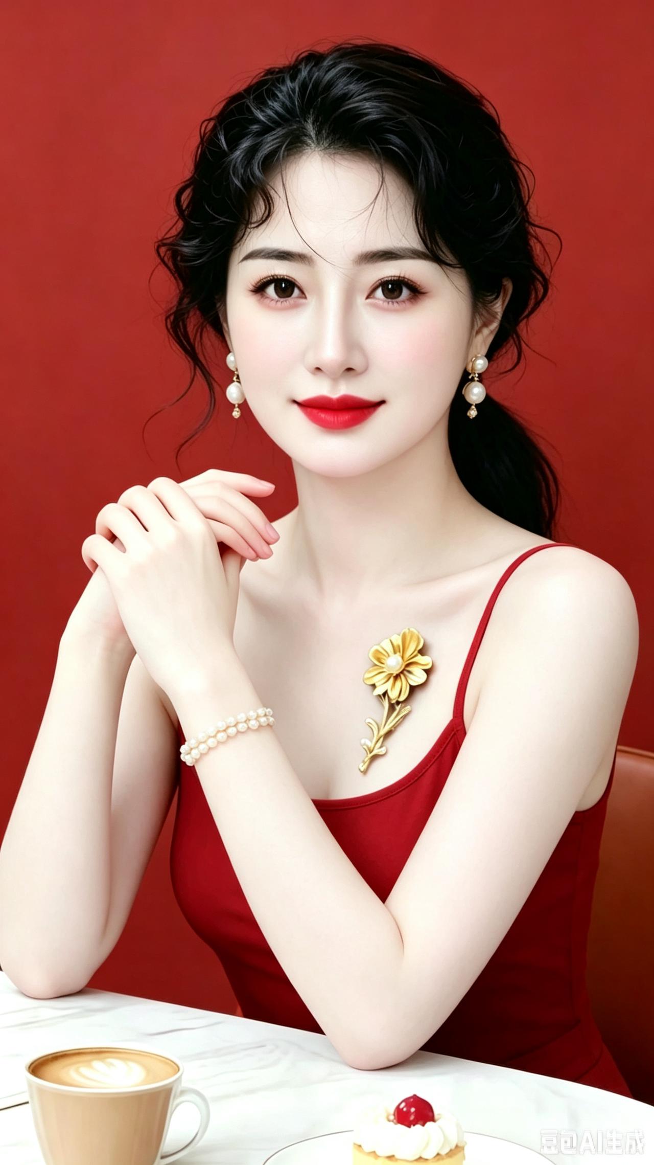 换上一袭红衣，换得一份心境。马尾利落清爽，碎发温婉轻柔，肌肤白皙透亮。无需浓