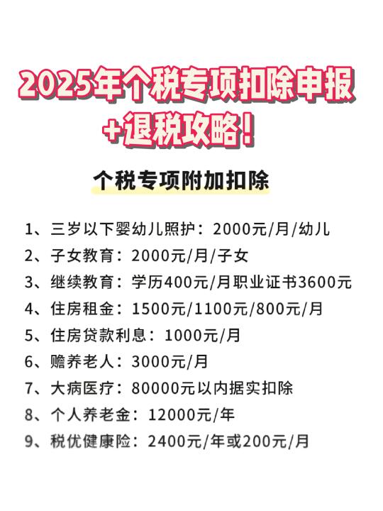 2025年个税专项扣除申报🔥退税攻略！