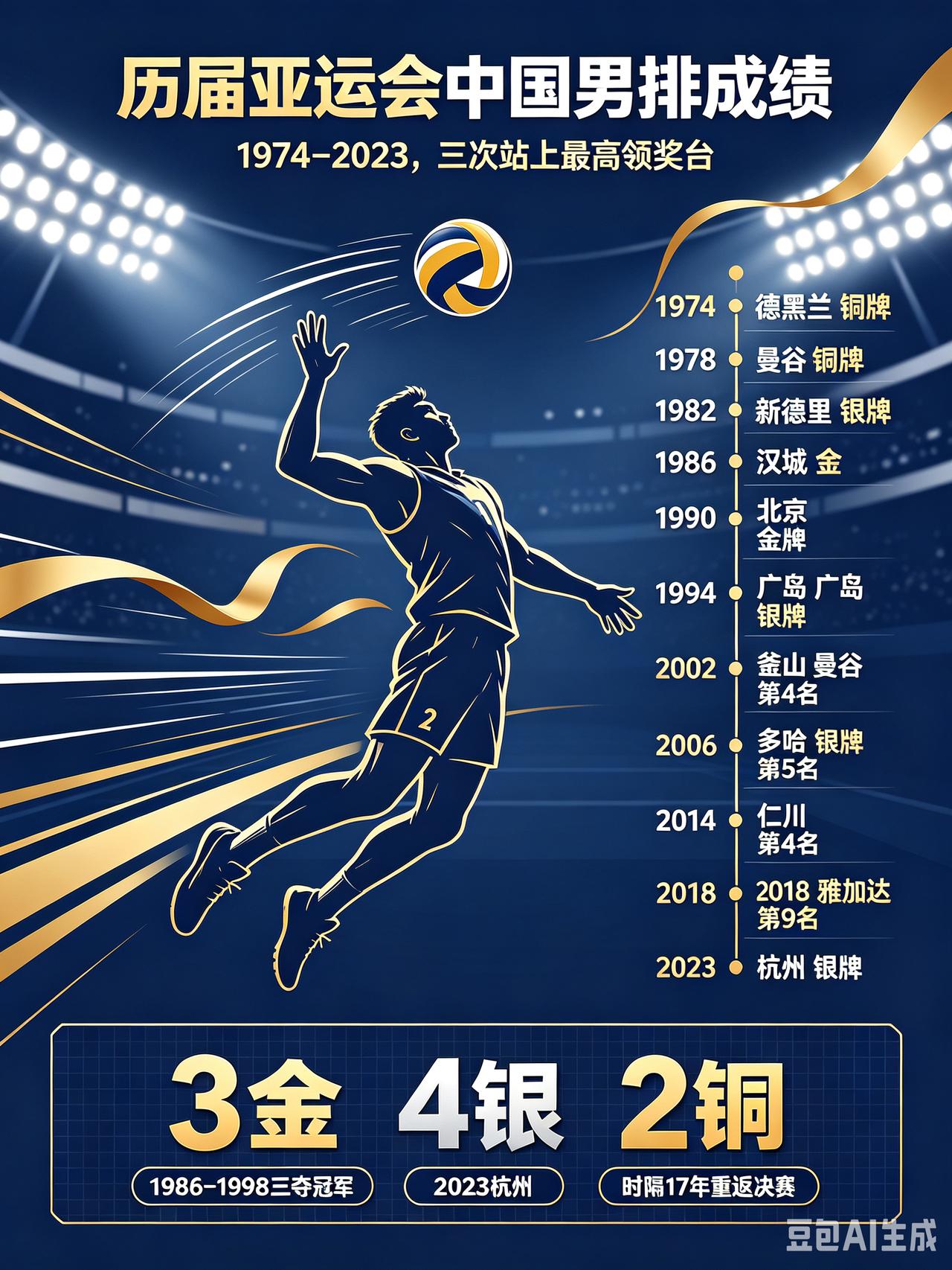 历届亚运会中国男排完整战绩-1974德黑兰：铜牌-1978曼谷：铜牌