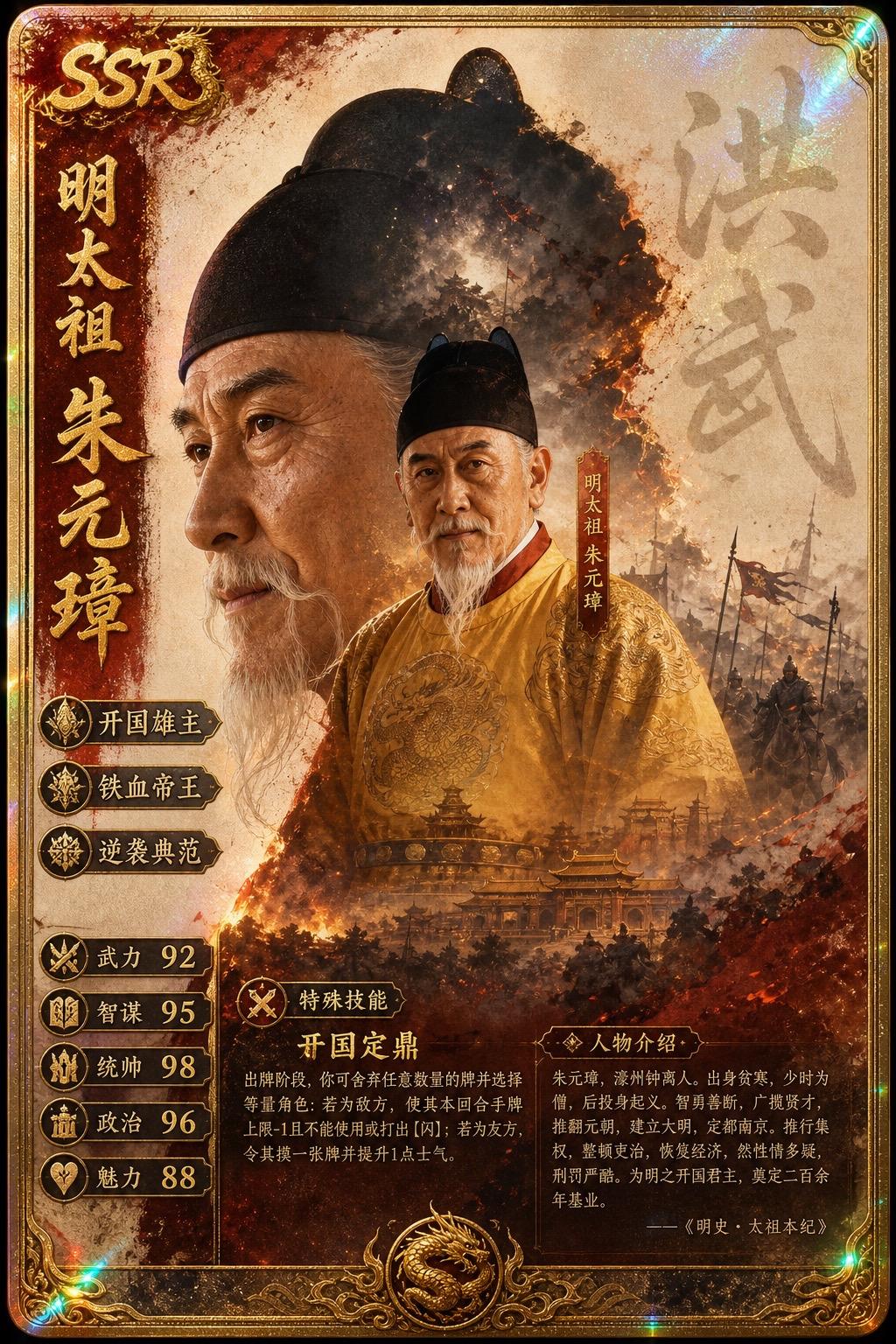 「明朝16帝」卡牌！最强之人果然是他！数值根据正史野闻综合评定，但“文...