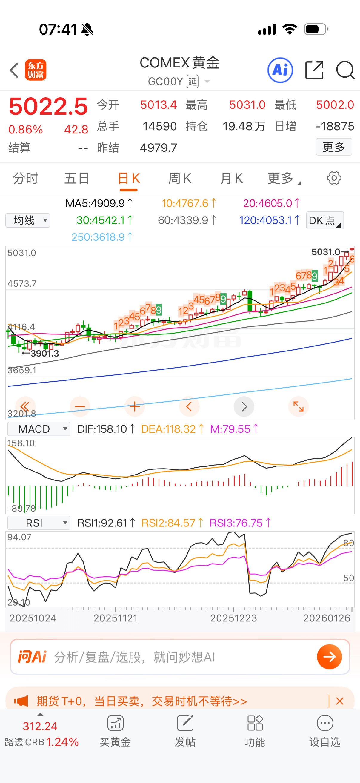 黄金金价超过5000了，这玩意儿涨太可怕。