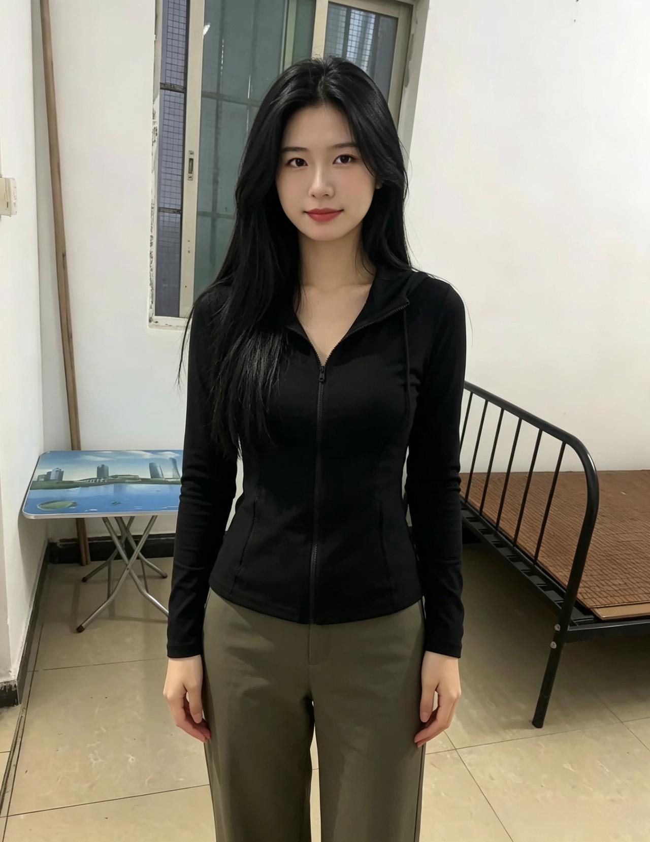 利落的穿搭藏不住灵动眉眼房间里漫着安静的慵懒长发漫过肩头，气质自成诗篇不刻