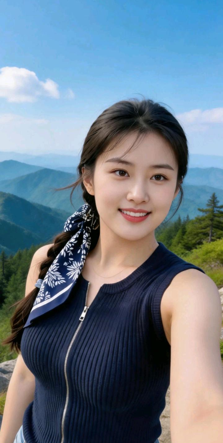山间少女自拍，笑靥如花，风景如画。女人长的漂亮重要吗自拍风景美照精致少女自拍