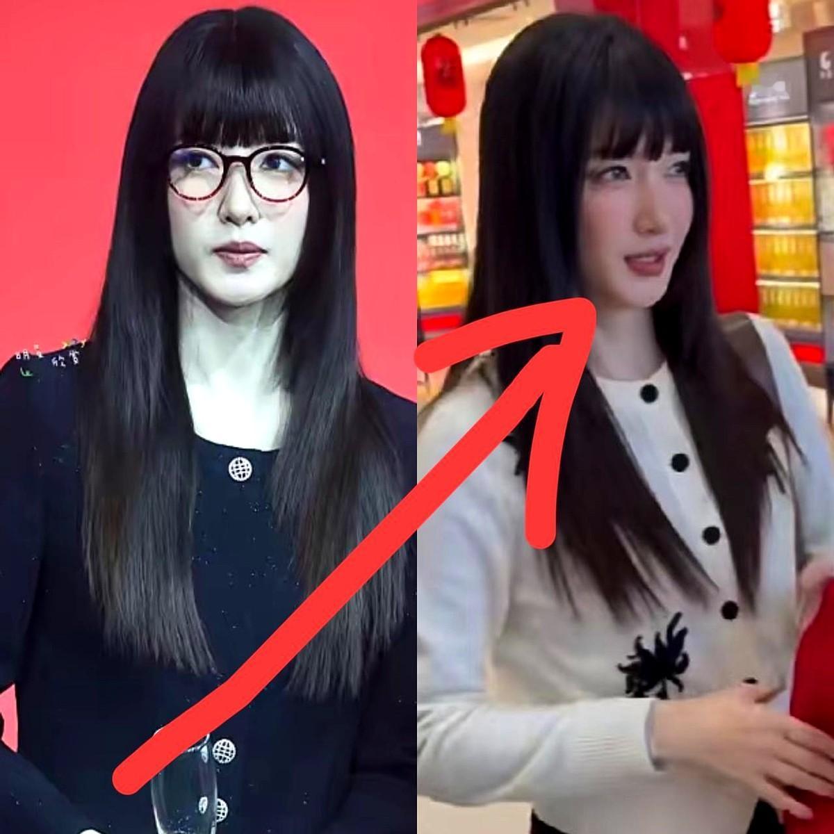 原来小说里说的是真的。江疏影最近活动造型藏不住了——厚重刘海+黑框眼镜，直接把美