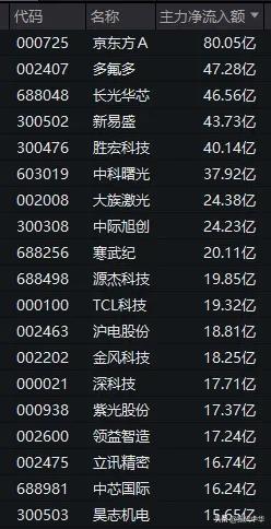 主力资金净流入个股名单！