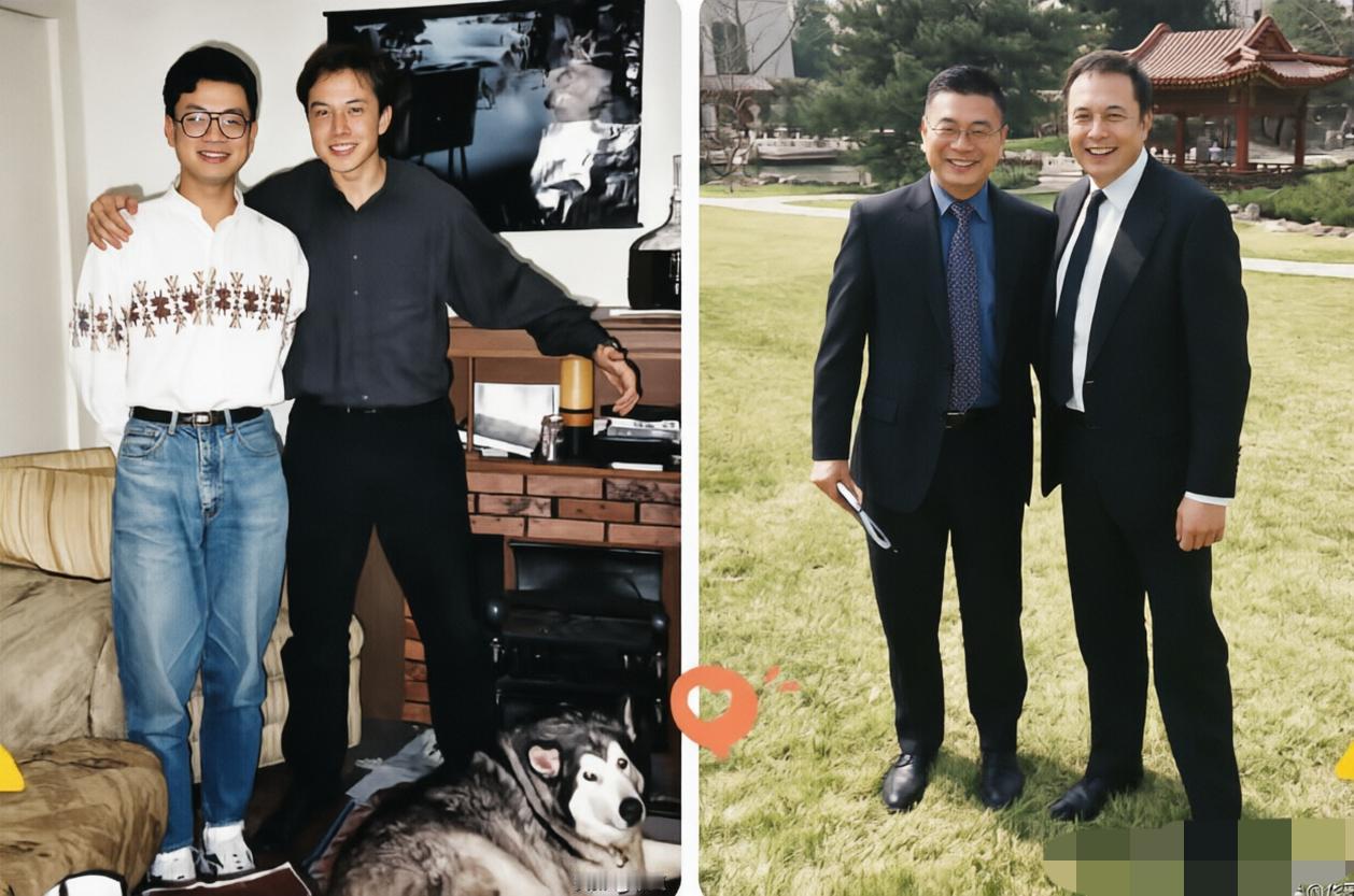 90年代，马斯克与任宇翔的合影，他们一起同窗求学，共研物理。