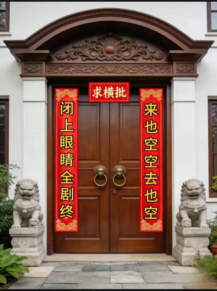 上联：来也空空去也空；下联：闭上眼睛全剧终。横批：活在当下
