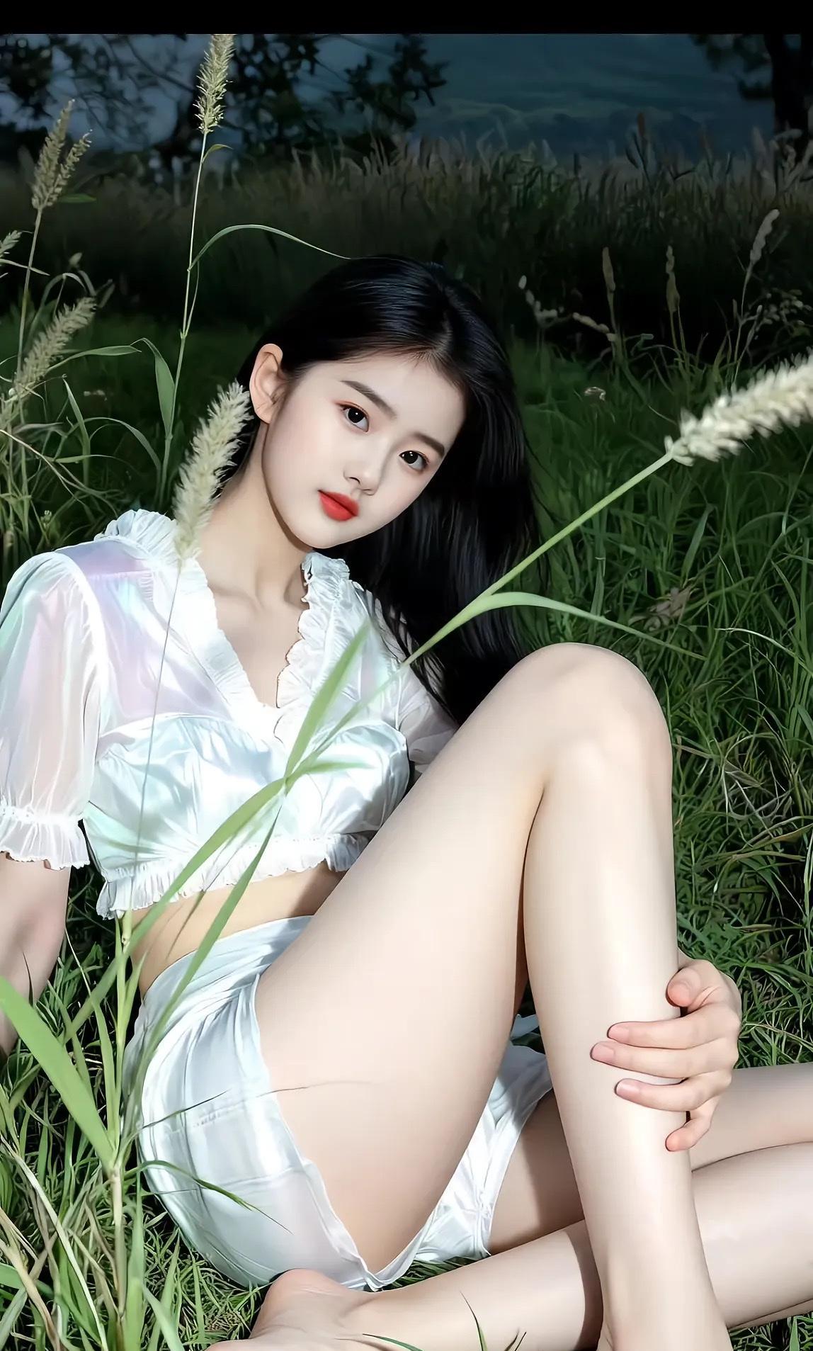 《夜草仙姿》夜草幽幽漫，仙姿皎皎然。红唇点晚露，素影入清欢。