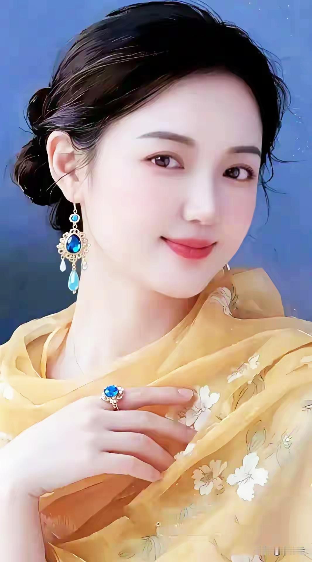 优雅气质，蓝宝石耳环与戒指，尽显高贵与典雅。