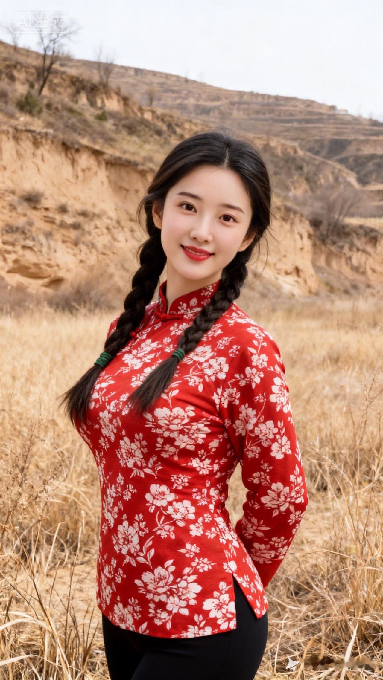 红衣少女，田野间绽放，古风韵味，美不胜收！