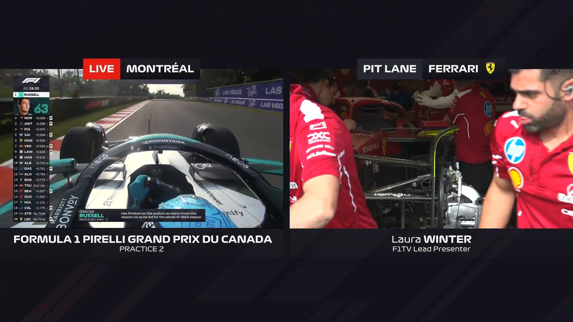 F1TV那边还去关心了一下忙碌修车的法拉利车组👀F12025F1加拿大大奖赛