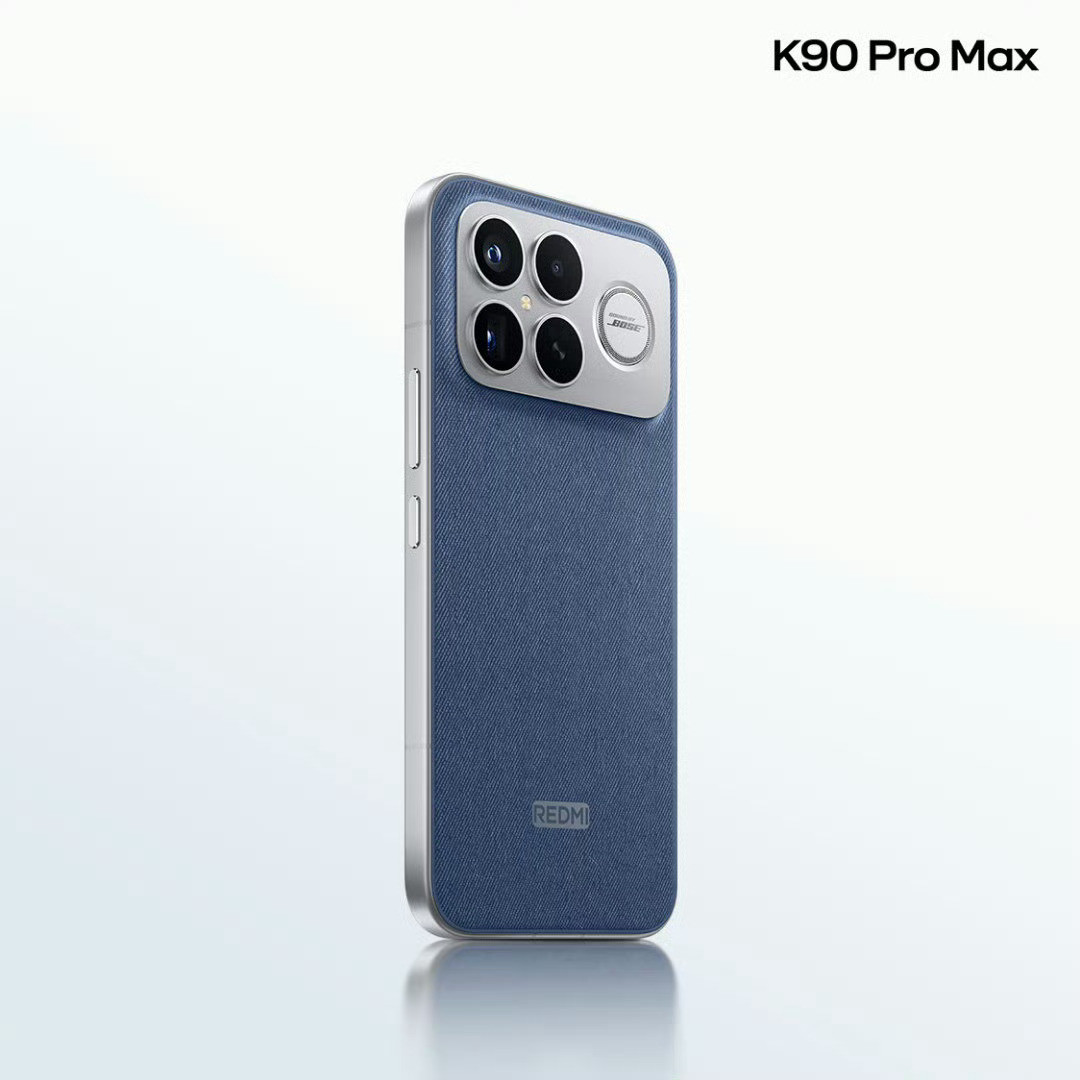 红米K90ProMax这个丹宁色挺有创意，织物纹理搭配牛仔蓝，背面是第三代科