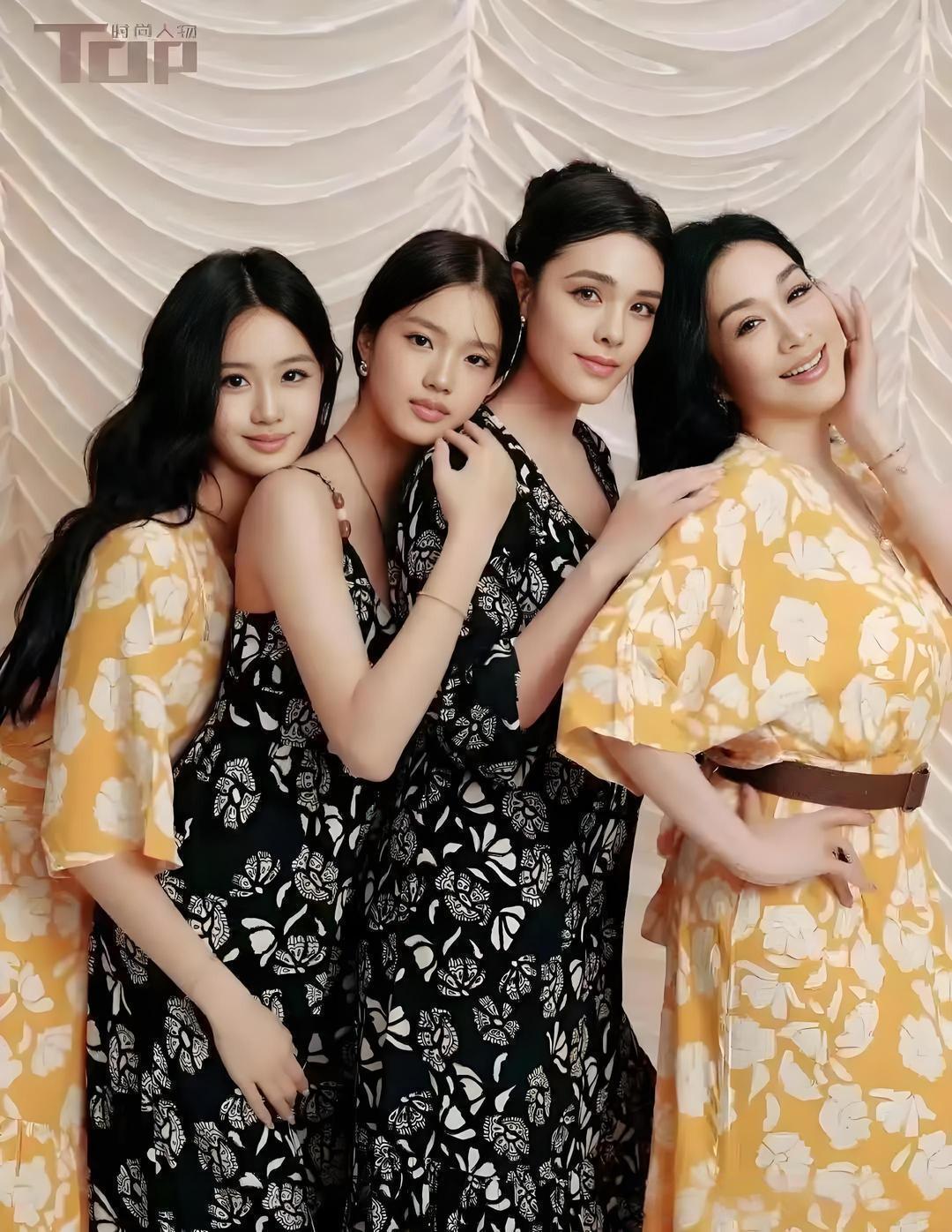 钟丽缇母女四人登上杂志，辨识度超高，各有各的特色，妥妥的母系美貌，三女儿也太好看