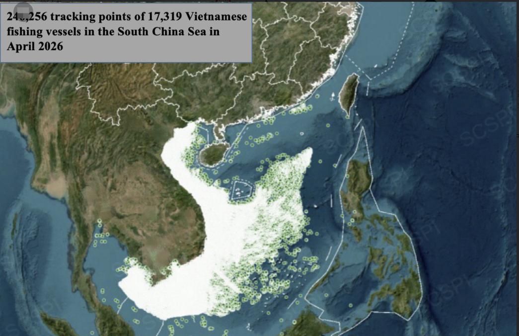 越南渔船在4月份的航行轨迹！AIS在南海记录到17319艘越南渔船，活动轨迹
