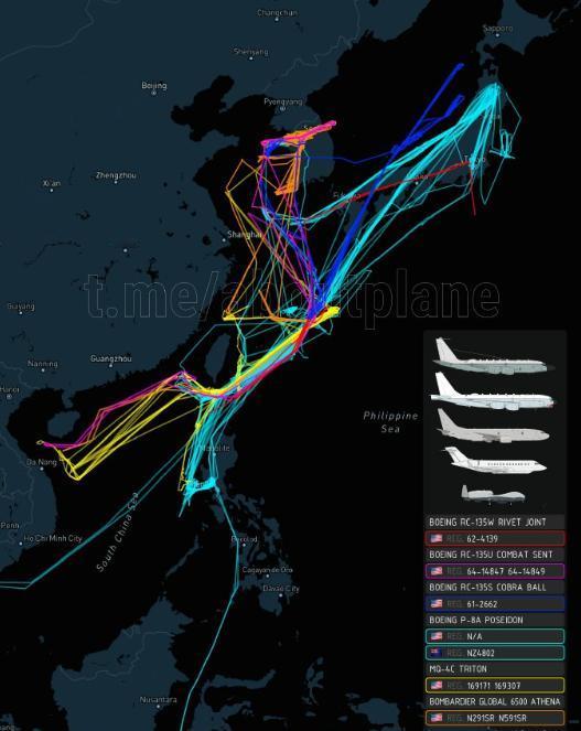 美军战机3月活动态势图曝光，围绕中国海岸附近密集飞行，从广东到海南最频繁！据