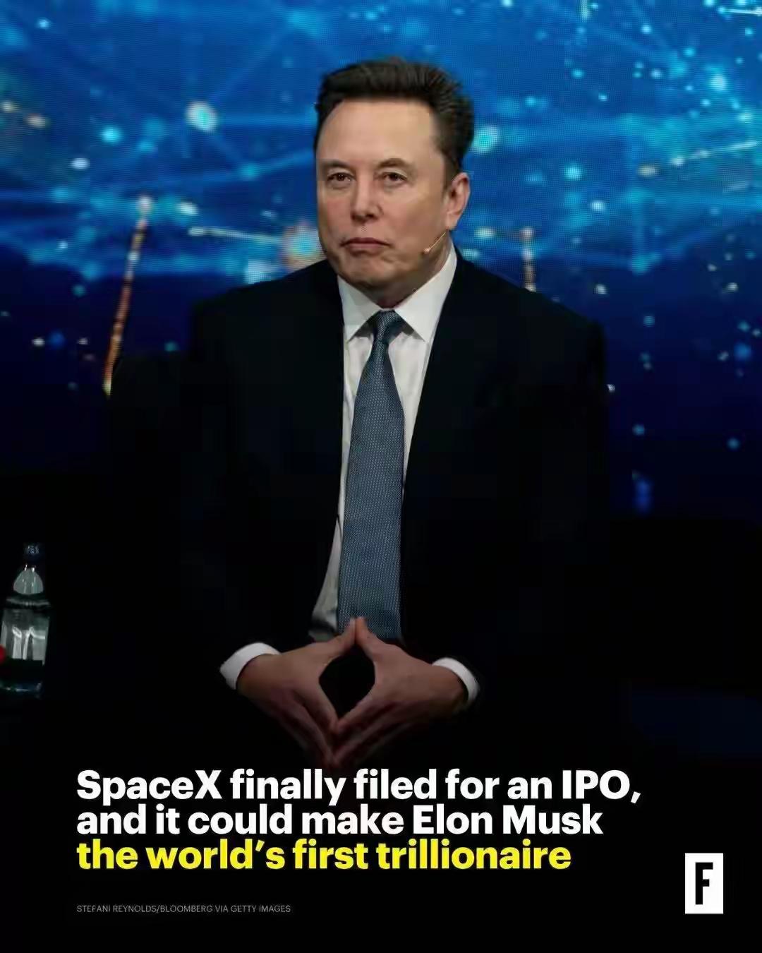 SpaceX的实际控制人，将成为人类首个突破万亿美元的富人。在人类历史上最接