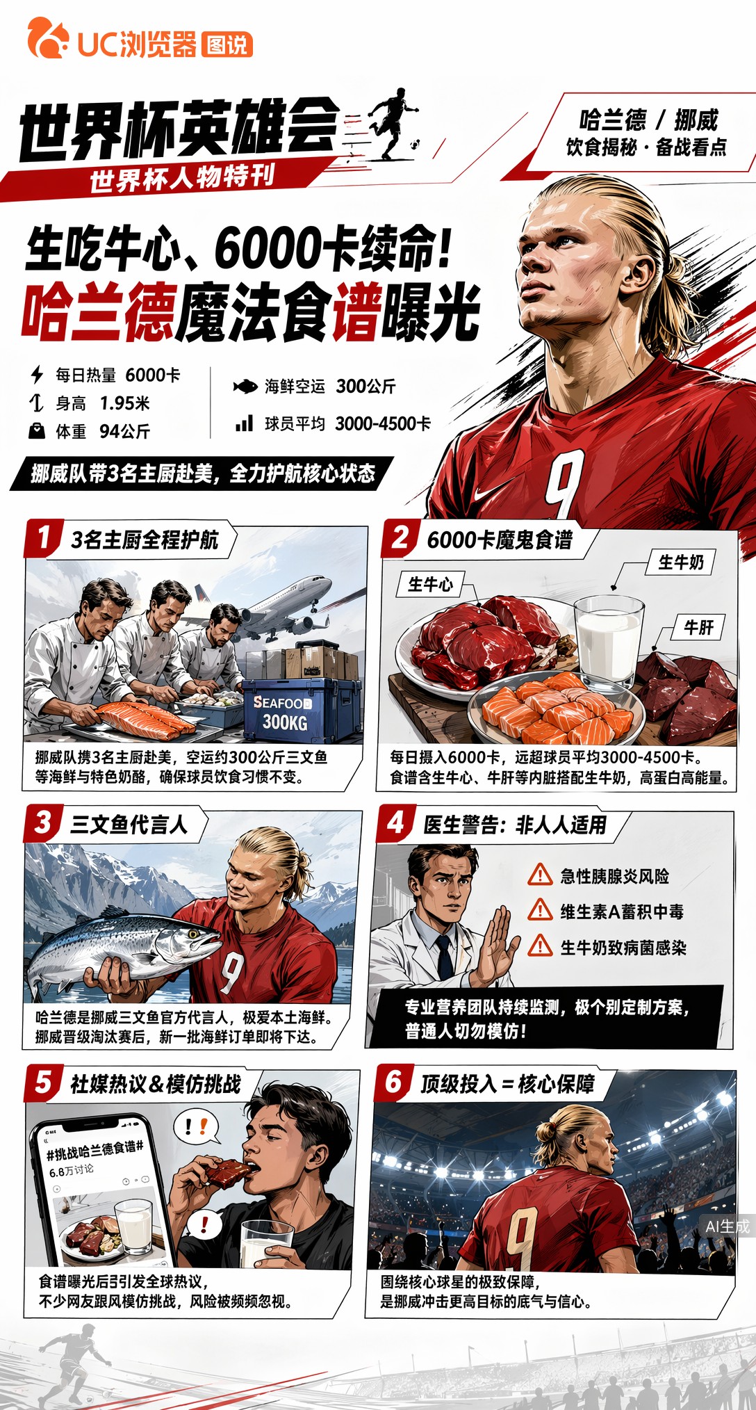 生吃牛心、6000卡续命！哈兰德魔法食谱曝光，挪威3主厨专程护航