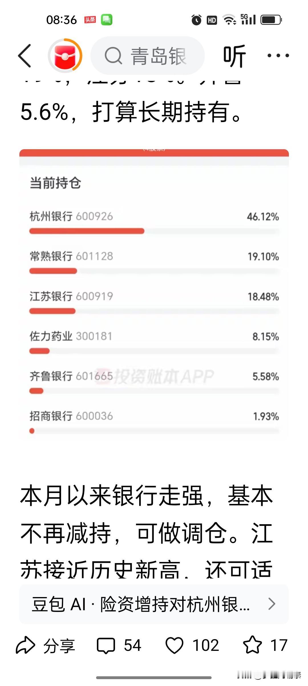 山东老股民实盘分享：红利银行赛道由盈转跌，风口过后切莫恋战这位山东老股民此