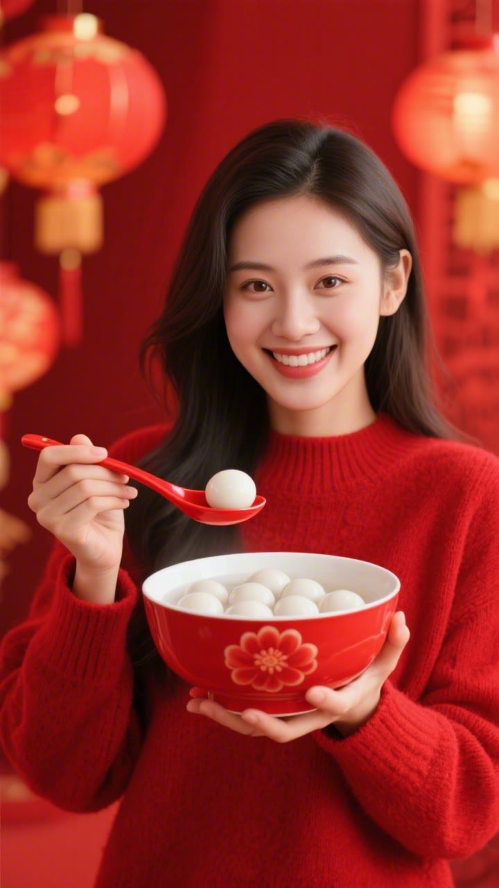 新年快乐！🎉一碗热气腾腾的汤圆，甜蜜团圆！🥰