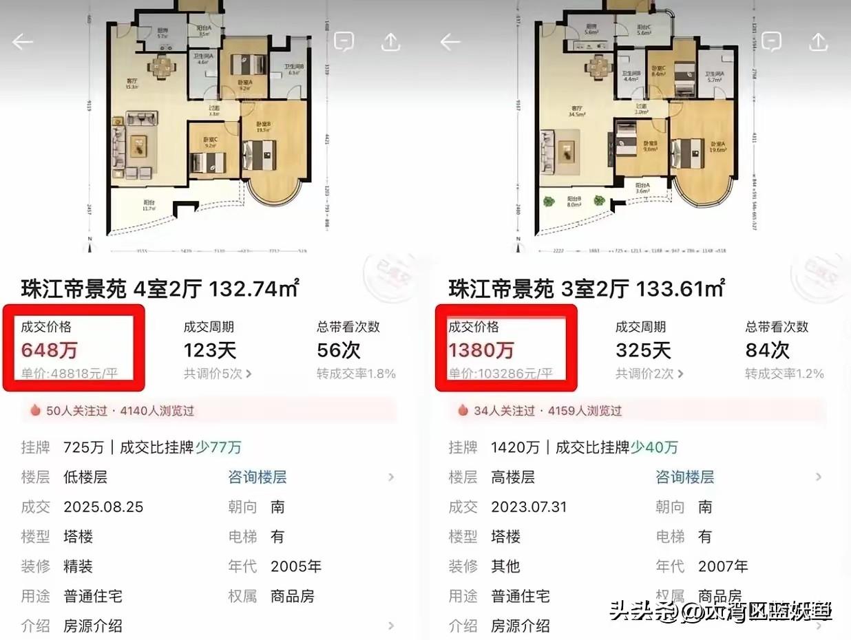广州海珠区的珠江帝景苑，一直是海珠滨江板块的标杆豪宅小区。小区紧邻珠江岸线，高楼