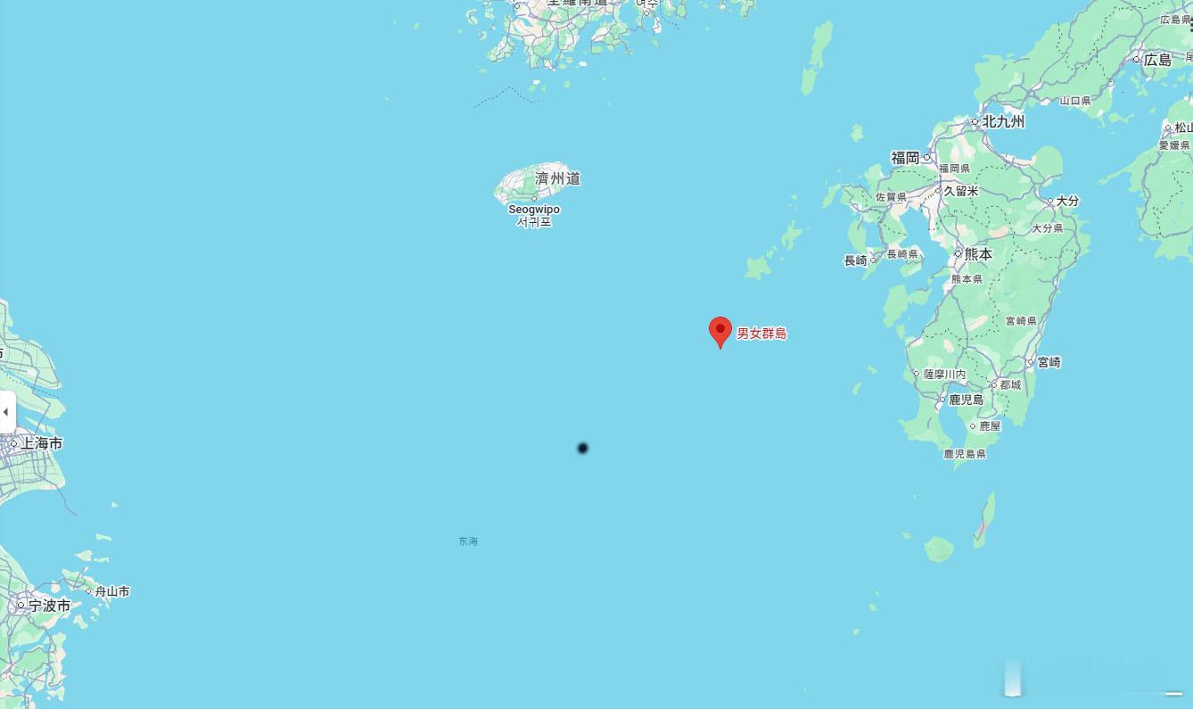 日本水产厅昨天在长崎县五岛市女岛灯塔西南约170公里海域（图中黑点），扣留一艘有
