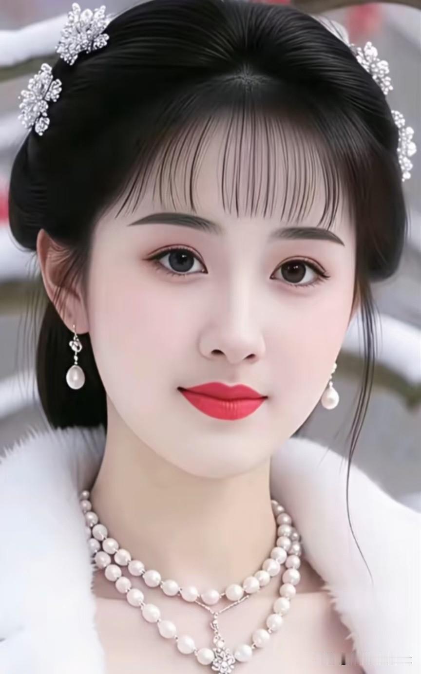 水仙子·冬妆佳人银钗巧绾鬓边鸦，珠串垂肩衬素纱，霜毛轻拢玉凝颊。丹唇凝落