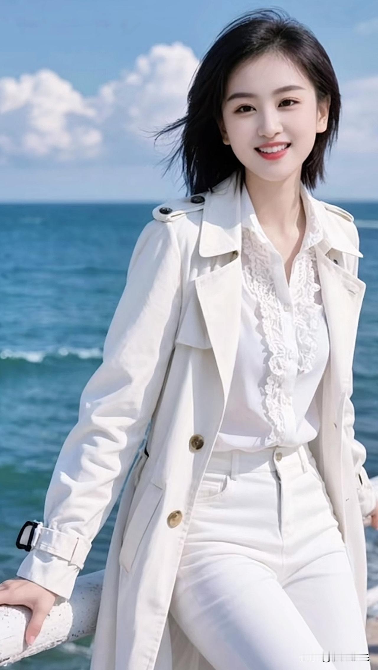 海边漫步，白色穿搭，清新自然，元气满满！海边白裙穿搭温柔系海边穿搭白色温柔穿