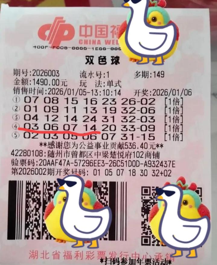哈哈哈，年票中大奖啦！这张年票不仅中了末等奖，而且还中了福运奖，本年度双色球开奖