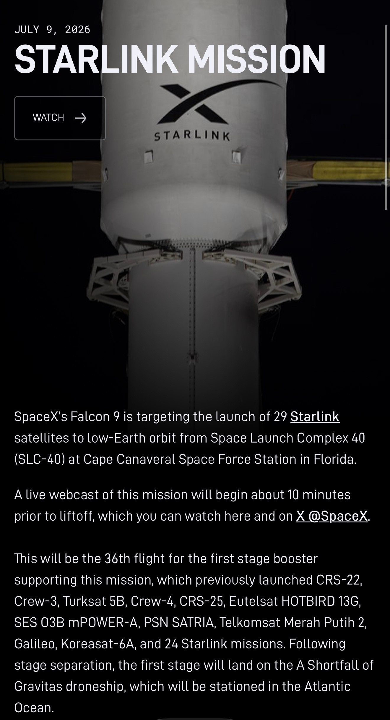 SpaceX计划7月9日挑战36手火箭(B1067)首秀，翻新周转仅31天。