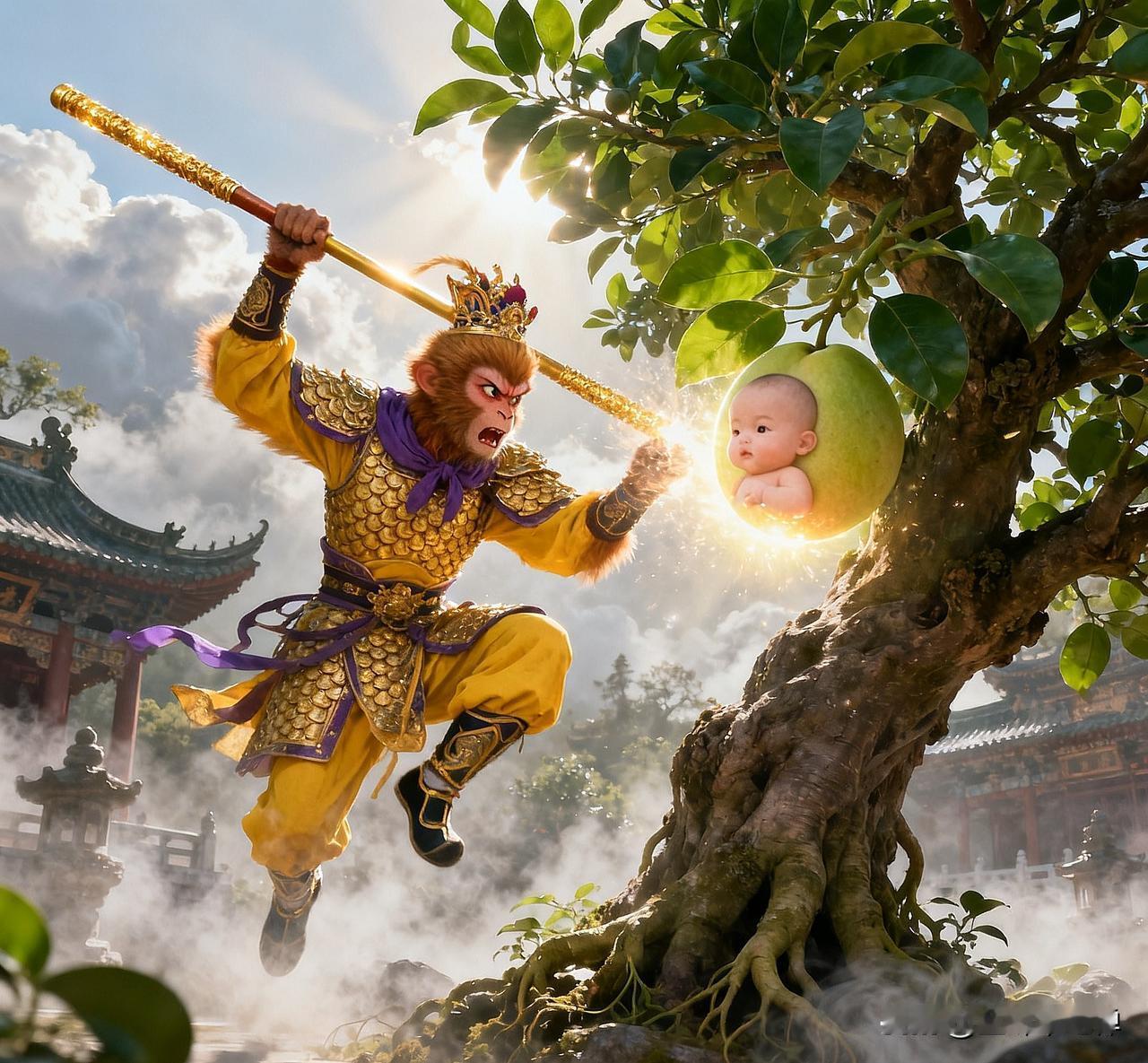 难怪孙悟空要拼命推倒人参果树，你看他用火眼金睛看穿了什么？原著中这事儿是两个小道