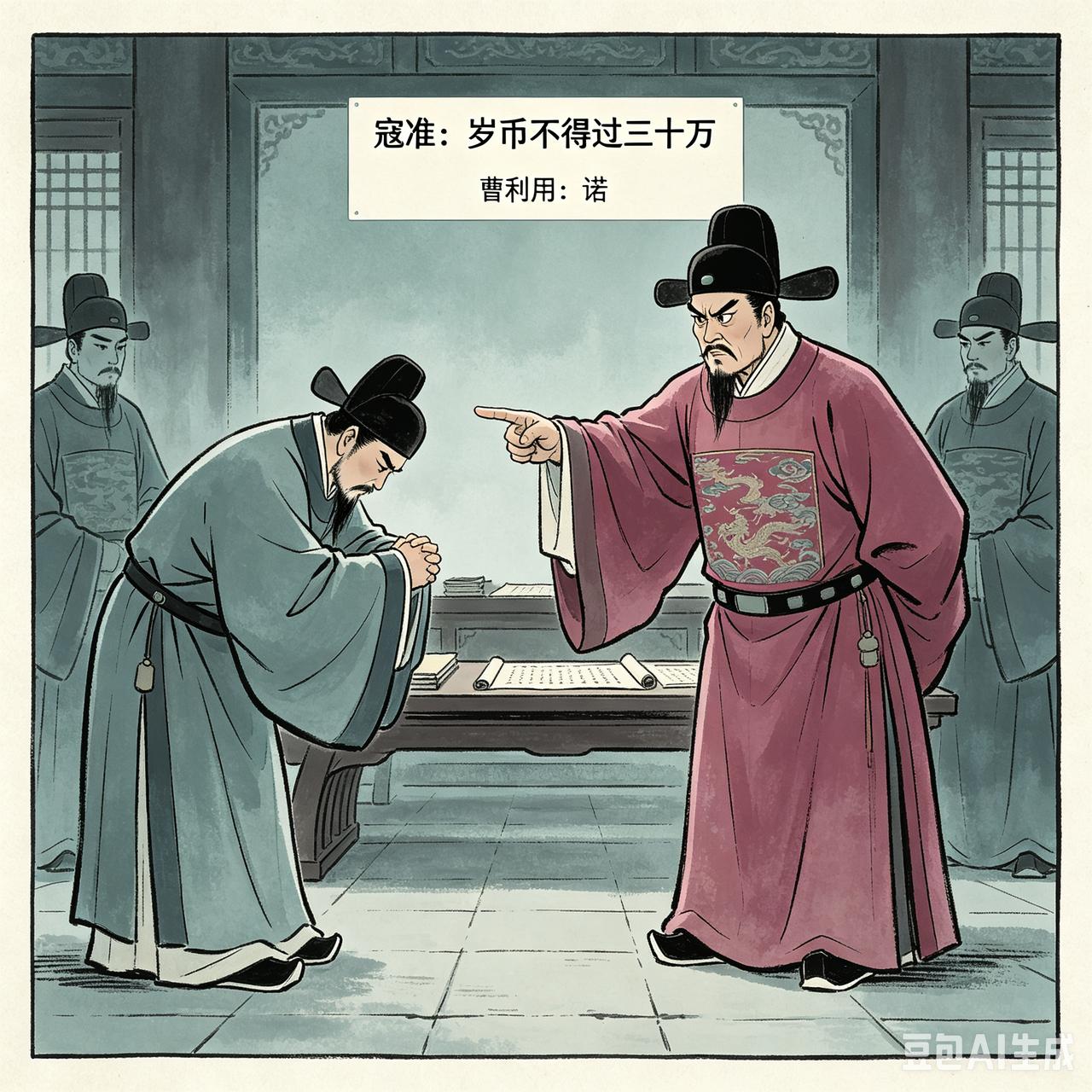 论寇:劳资就是这么霸道。公元1004年，曹利用奉皇帝赵恒的命令准备